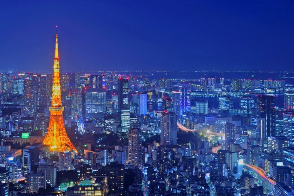 六本木ヒルズからの東京タワーが見える夜景