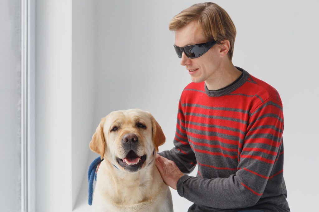 視覚障害者の男性と盲導犬