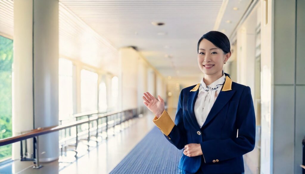 訪問客を案内するホテルの従業員